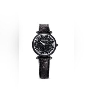 Swarovski Black Crystal Dial Leather Strap Watch